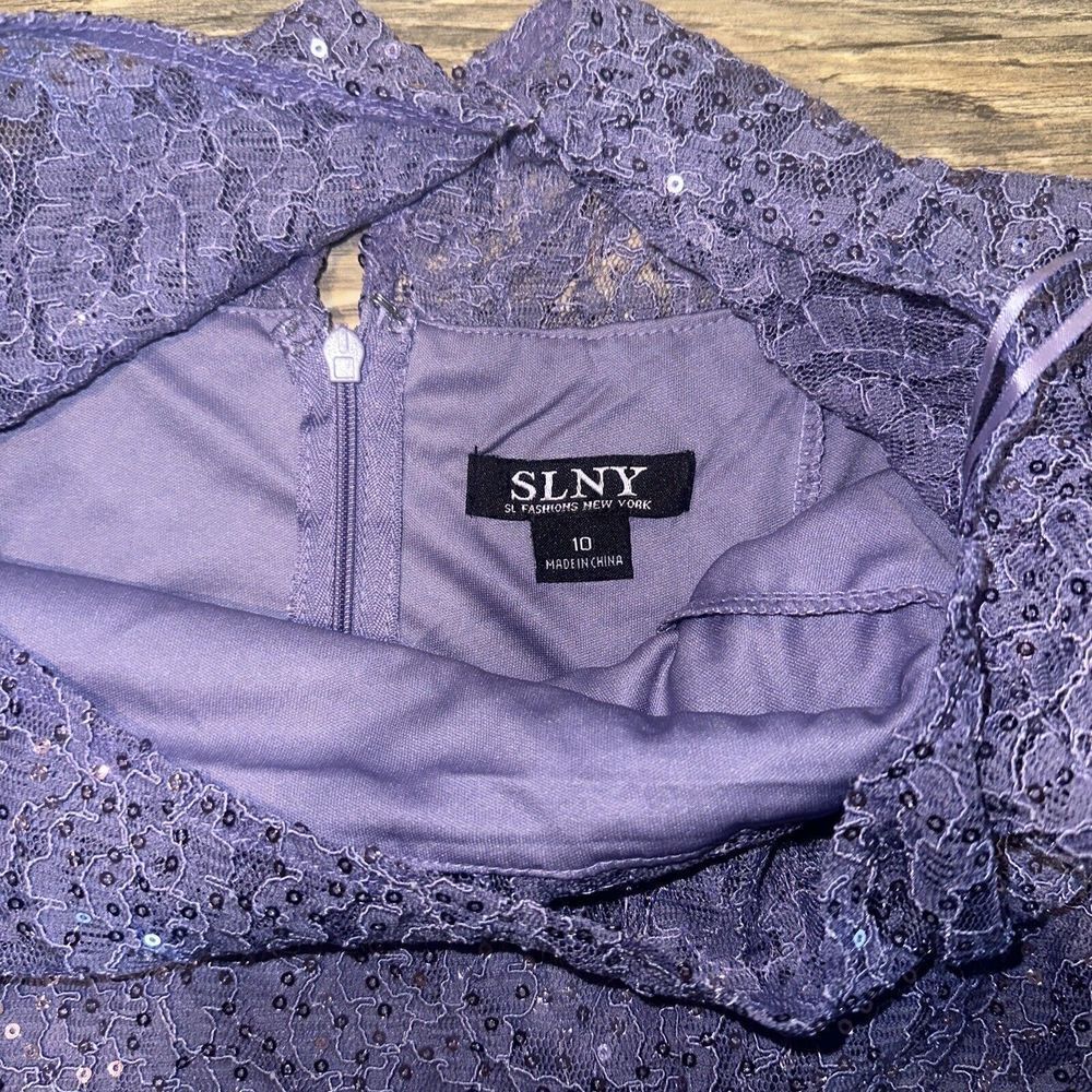 SL FASHIONS Mystic Heather Tea Length Sequin Lace Midi Fit and Flare Dress SZ 10 - Picture 9 of 10